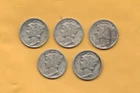 Lot of 5 Mercury Dimes-1938S, 1936, 1936, 1935S, and 1939D , Good Condition