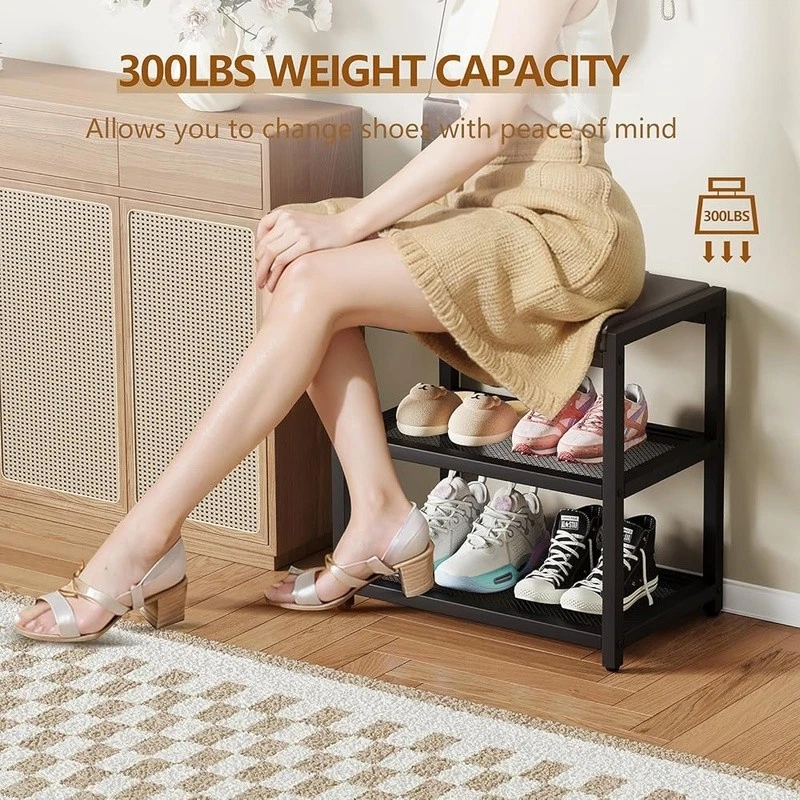 Confortável banco de sapatos almofada destacável rack de armazenamento resistente entrada novo - Imagem 4 de 4