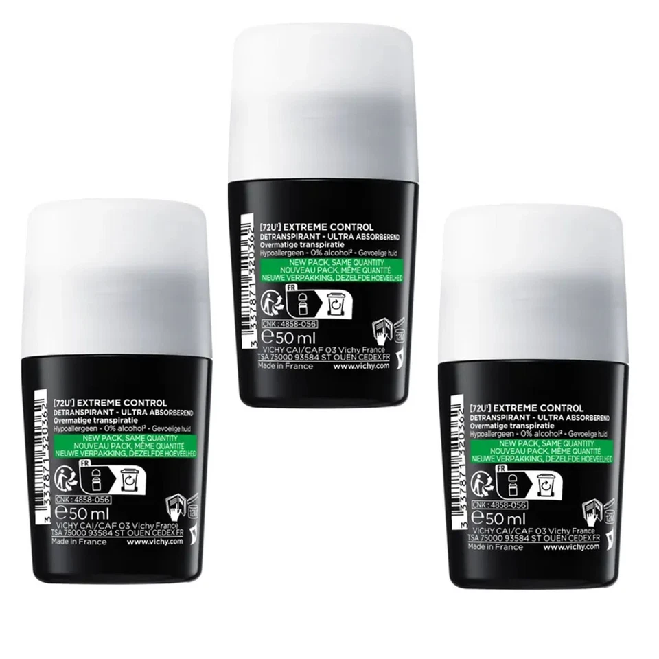 3 X Vichy Homme 72HR Desodorante Antitranspirante Extreme Control 50 ml Vendedor de EE. UU. Foto 2 de 3