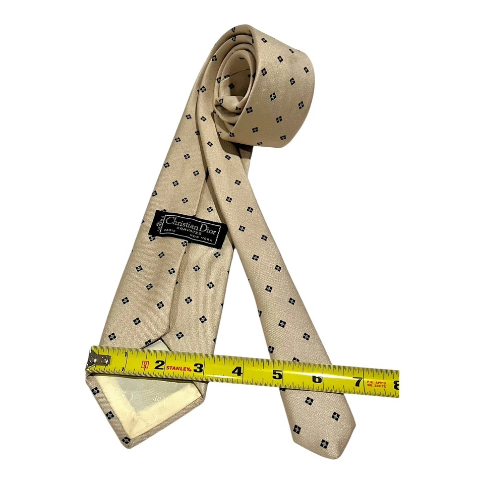 Роскошный мужской галстук галстук Christian Dior Hughes Hatcher бежевый черный с узором - Изображение 3 из 4
