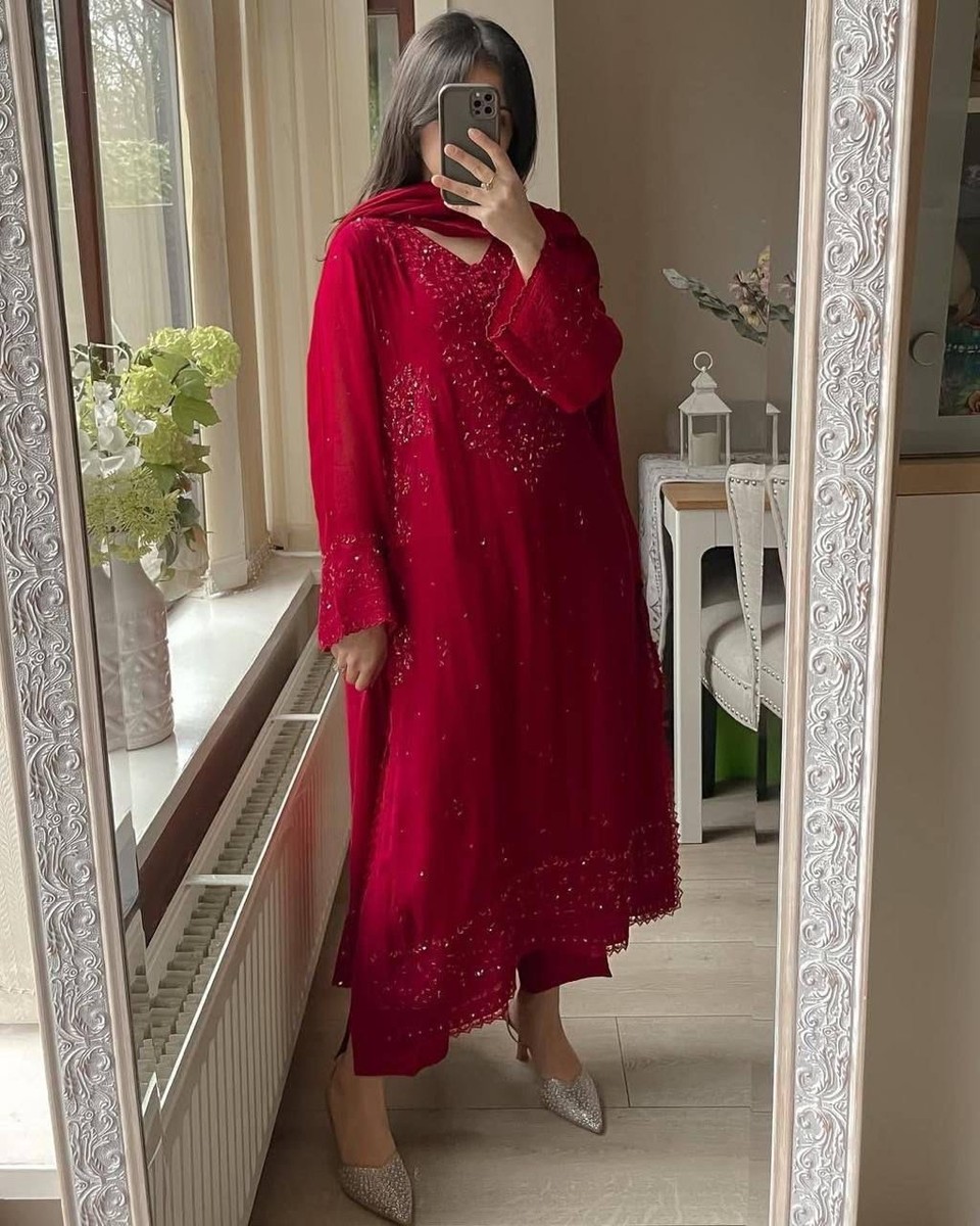 sequin pakistani dresses Indian Pakistani Style Deep Wine Sequins Embroidered Sharara Suit