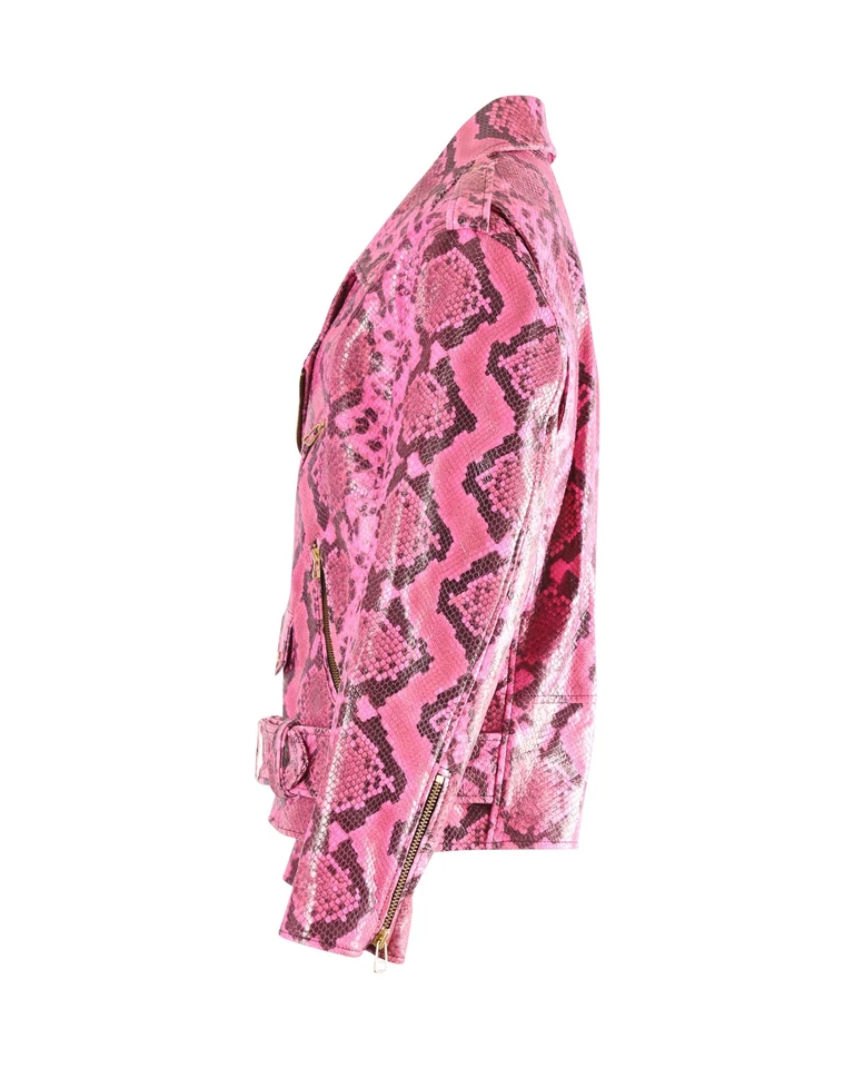 Marques Almeida Bikerjacke Mit Python-Effekt Aus Rosa Leder Weiblich Rosa S - Bild 2 von 4