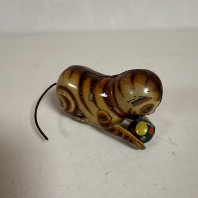 Vintage Tin Wind-up Cat Playing with Ball Toy Ages 17 Years & Up