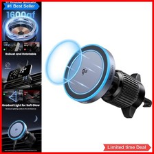 Magnetic Wireless Car Charger Mount 15W Qi2 Fast Charging LED Light 360 Degree