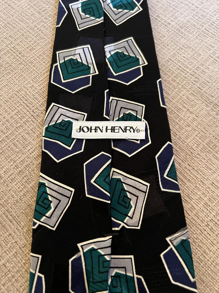 Галстук мужской John Henry черный шелк геометрический абстрактный принт сделано в США классический - Изображение 3 из 4