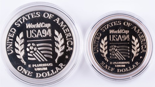 1994 World Cup USA Two-Coin Proof Set Silver $1 Clad 50c U.S. Mint COA - Picture 3 of 5