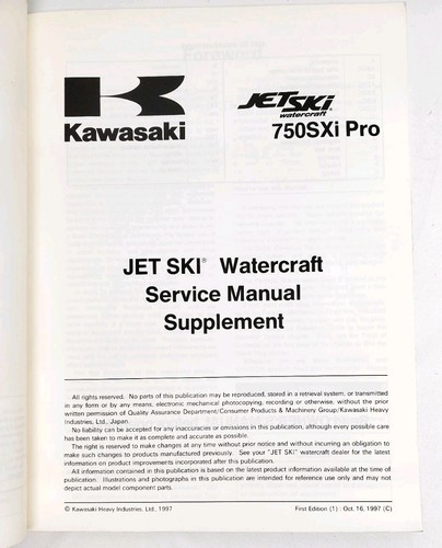 1998 Kawasaki Jet Ski 750SXi Pro Factory Service Manual 99924-1223-51 OEM JS750 - Picture 4 of 11