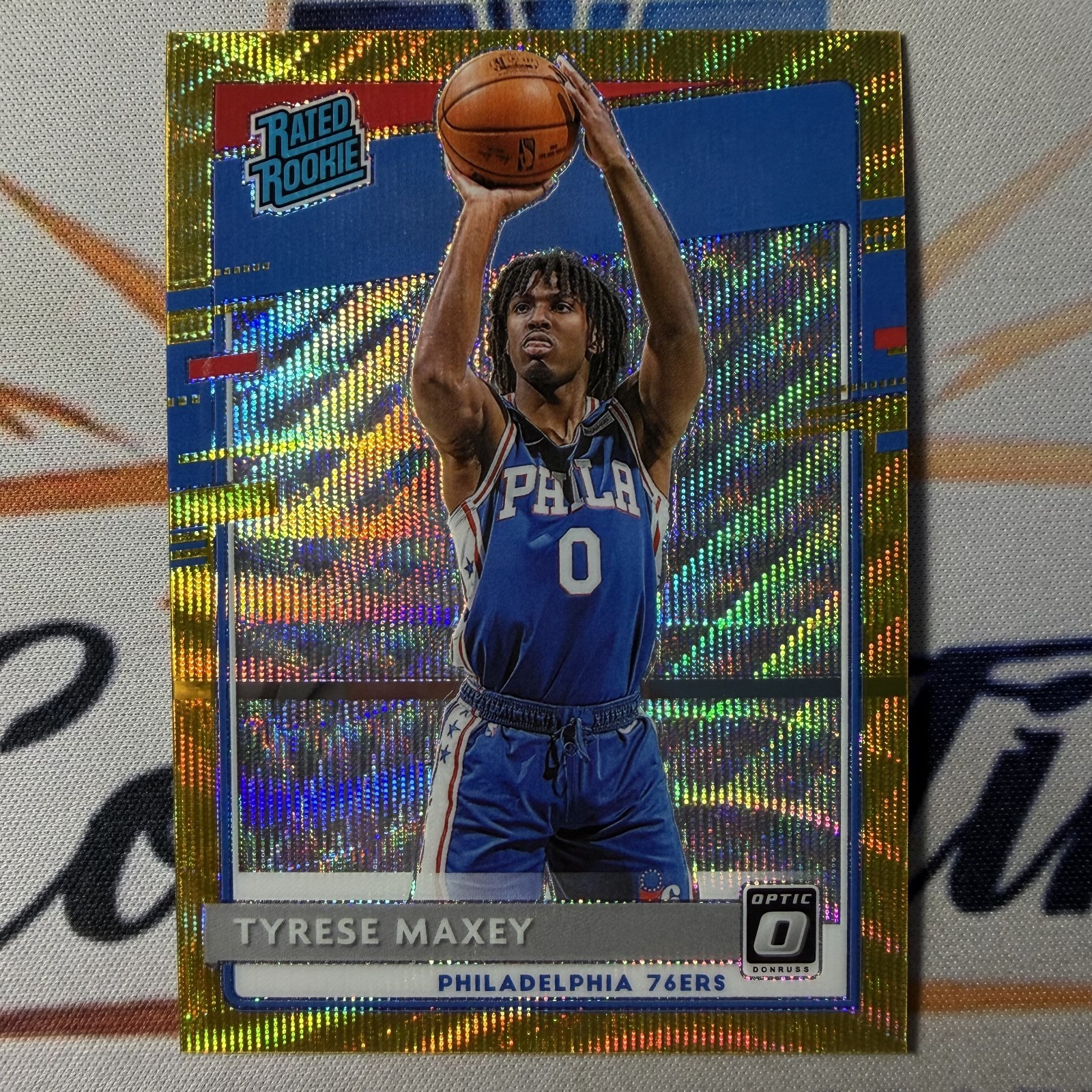 Tyrese Maxey 2020-21 Optic #171 Gold Wave Rated Rookie SSP Philadelphia 76ers