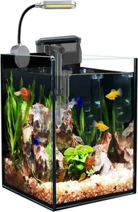 1.5 Gallon Fish Tank Starter Kits Nano Glass Aquarium W/ Filter Led Light