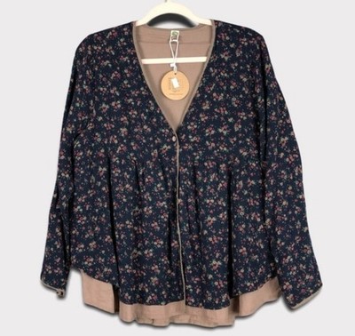 Feng Lai Yi Button Down Layered Top Floral Women s Size Large NWT
