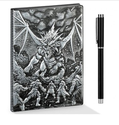 DND Notebook Journal 200 Page Silver Dungeons & Dragons 3D Embossed Cover + Pen