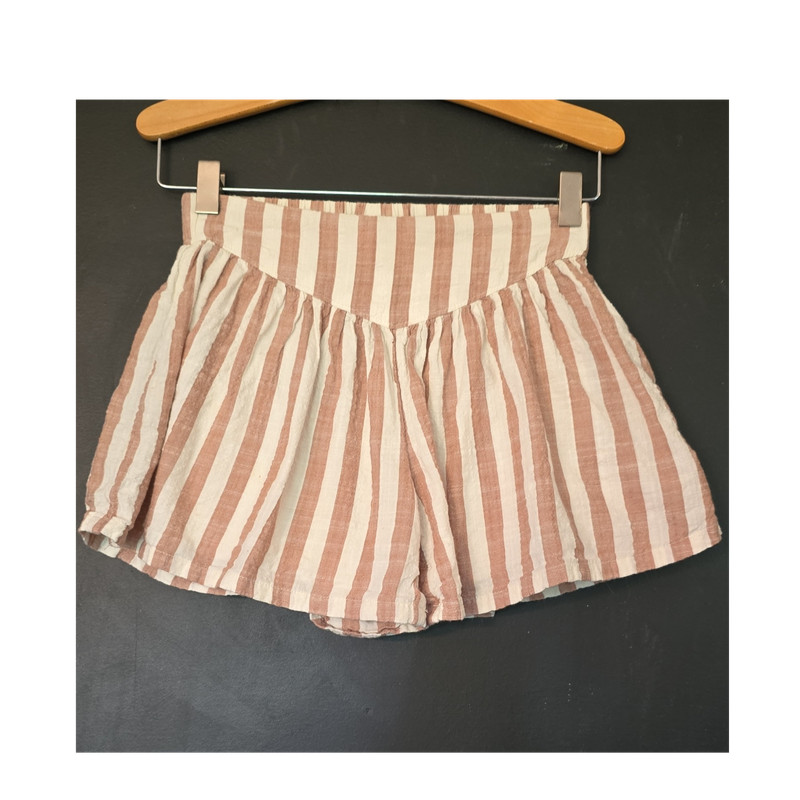 OLD NAVY Paperbag Striped Cotton Shorts High Rise Elastic Waist Beige White M