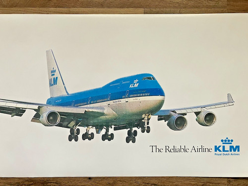 KLM AIRLINES B747 POSTER "City of Mexico"  PH-BFM - 39 inch by 16 inch. RARE