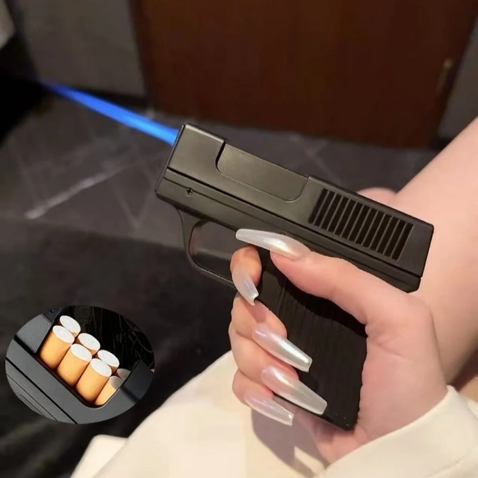 & Cigarette Case Windproof Butane Pistol Design