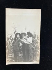 Three Men In A Cornfield RPPC Postcard