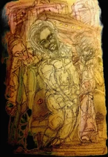 Surrealist, Impressionist, pastel drawing -Strolling and Listening