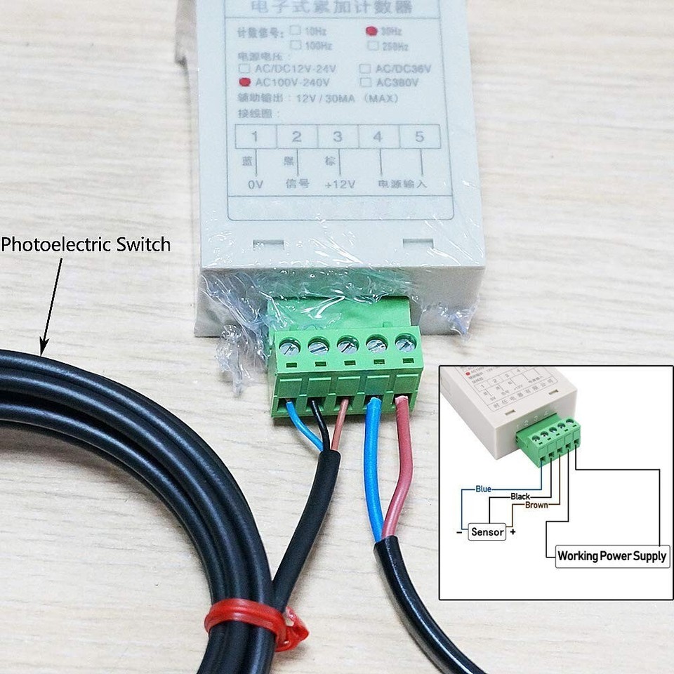6-Digit Digital LED Traffic Counter & Photoelectric Sensor - Count Up ...