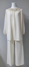 Van Raalte Vintage 60's Nylon Lace Cream Ecru Wide Leg Lounging Pajamas 40