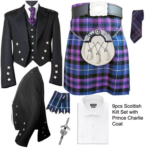 Prince Charlie Abrigo Kilts Chaqueta con Chaleco Tradicional Utilidad Tartán Juego de 9 piezas - Imagen 2 de 43