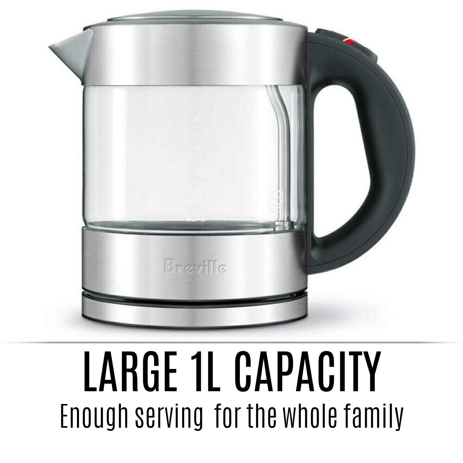 Breville 1L Compact Glass Electric Kettle Pure 2400W Rapid Boil