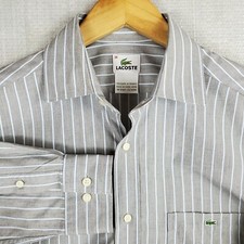 LACOSTE Size 38 Small Mens Gray/Purp/Blue Striped Button Front Sport Dress Shirt