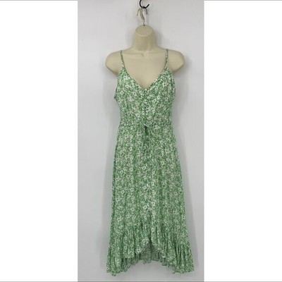 Rails Frida shift sun dress green texture floral high low ruffle hem new Large