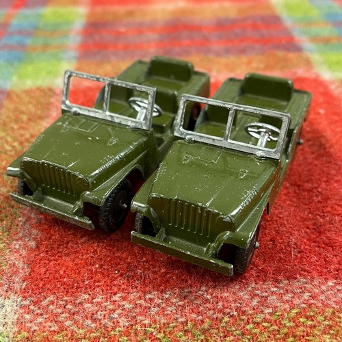 2 Vintage Tootsie Toy Chicago USA Green Army Military Jeep 4.5" Diecast