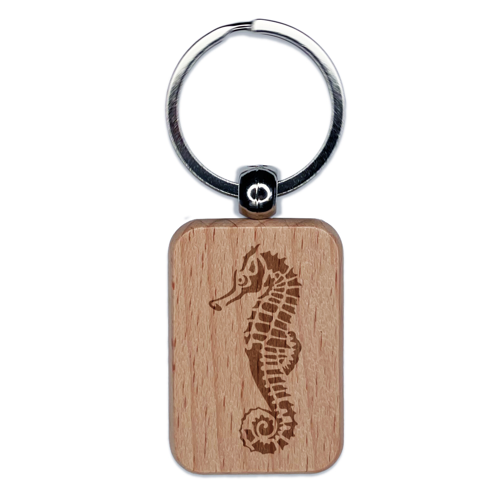 Thorny Seahorse Engraved Wood Rectangle Keychain Tag Charm