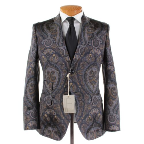 Italo Ferretti NWT 100% Silk Sport Coat Size 48 (38 US) Blue & Gray Paisley