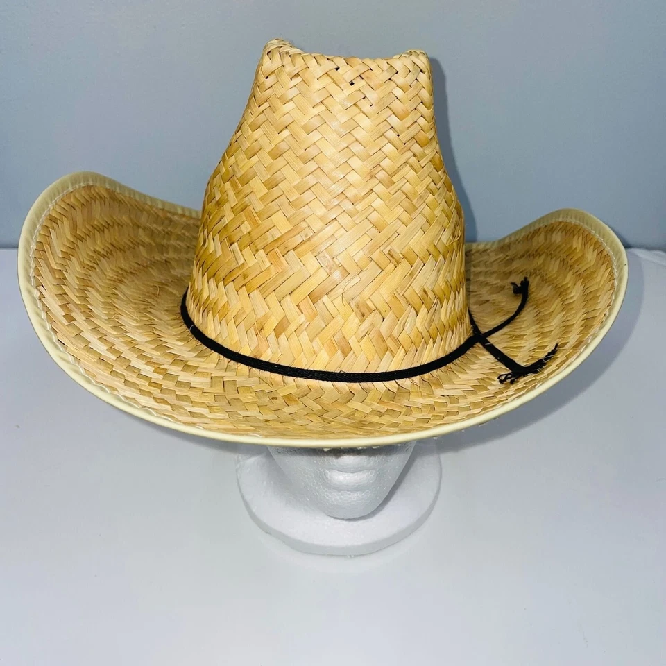 Sombrero de Vaquero Beige Paja Cinta Negra Disfraz Baile Teatro Vestir Halloween Foto 3 de 4