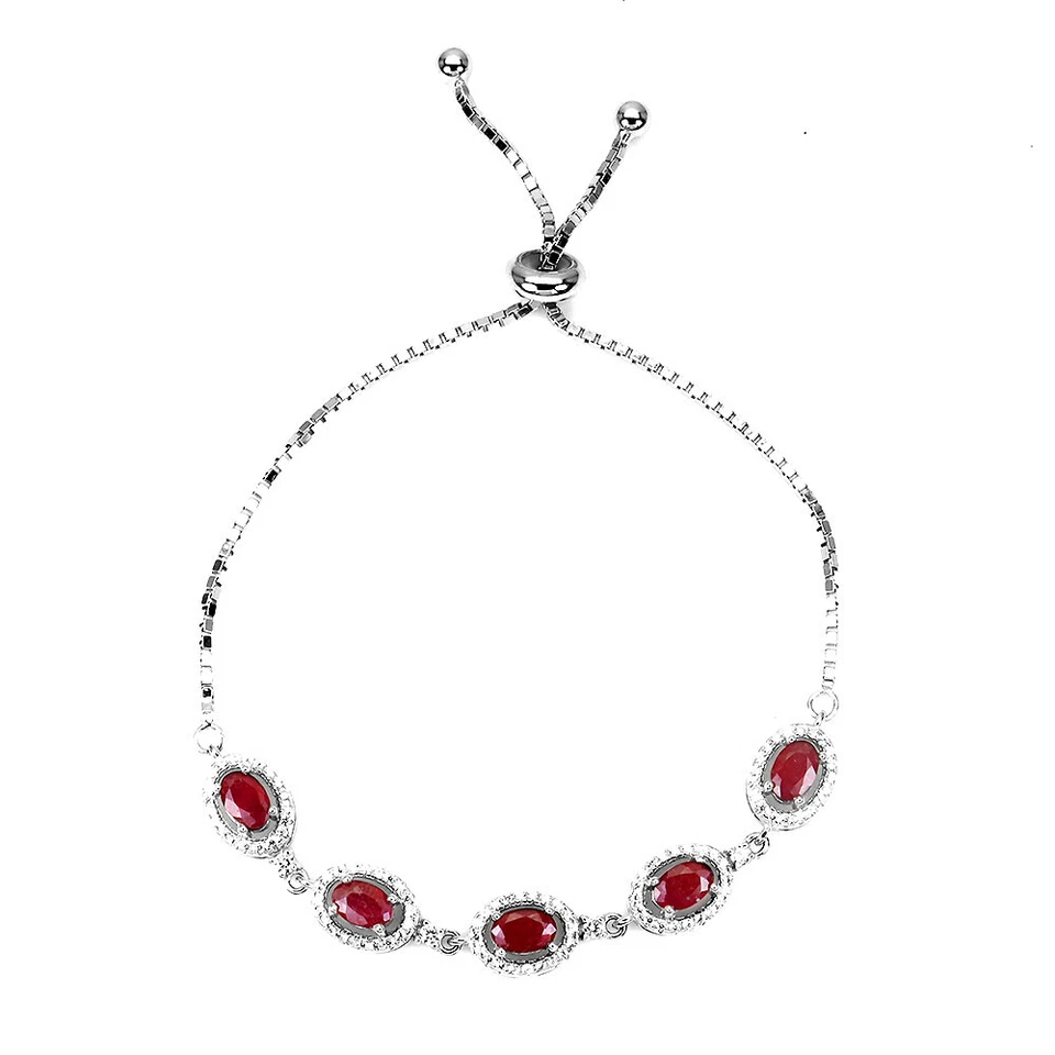 925 Sterling Silver Bracelet Oval Ruby 6x4mm Simulated Cz Gemstone Jewelry - Image 2 of 4