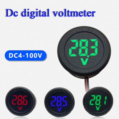 Car Voltmeter DC 4-100V LED Digital Display Round Two Wire panel Voltage Meter  