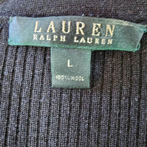 Ralph Lauren Wool Duster Cardigan Womens L Leather Elbow Pad Tie Belted Black - Picture 2 of 10