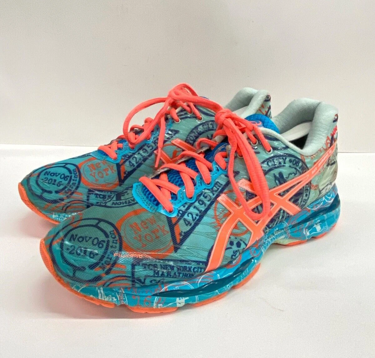 Estragos cartel Bombero Asics Gel Nimbus 18 New York Marathon Shoes Womens 9.5 Blue Orange Sneakers  | eBay