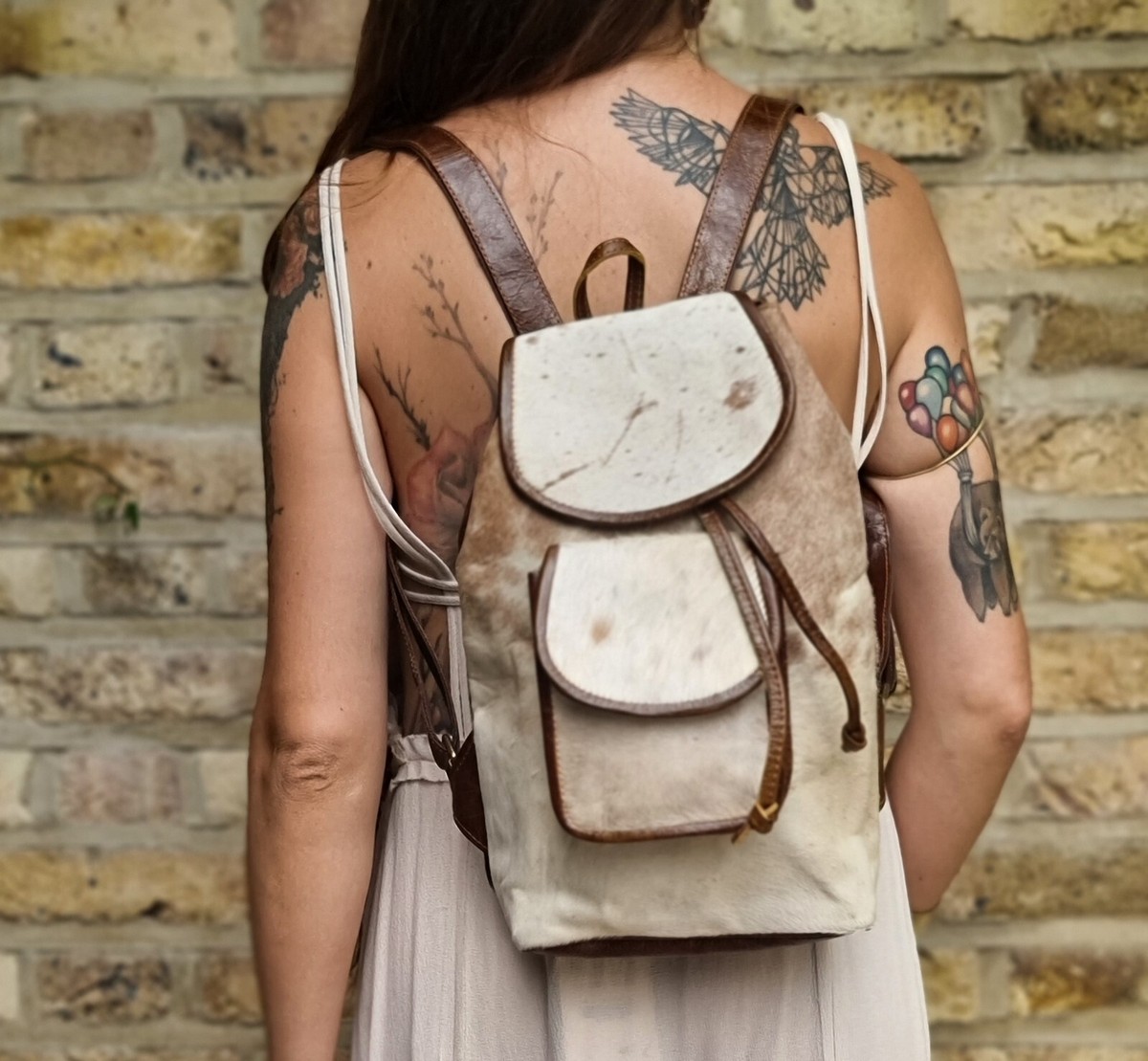 SMALL COWHIDE BACKPACK Western Leather Bag Mini Cow Print Cowgirl