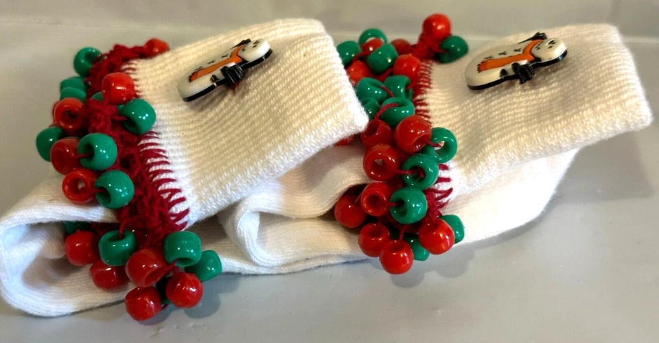 Calcetines Bobby Blancos Niñas con Acentos Navideños Cosidos Talla L NIÑAS TALLA 4-10 NUEVOS Foto 4 de 4