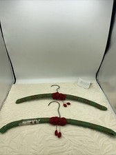 Antique Handmade set of 2-crochet Green Lace W/Red Roses Covered Wood Hangers