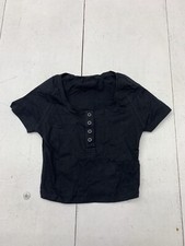 Dazy Womens Black Crop Short Sleeve Shirt Size Small