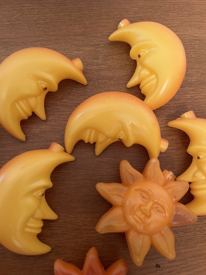 Lot of 10 Vintage Blow Mold Sun and Moon String Light Covers for Patio
