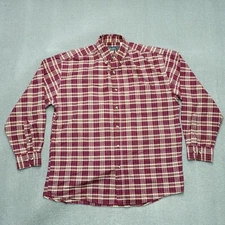 Scandia Woods Button-Up Shirt Men Large Red Beige Plaid Cotton Long-Sleeve