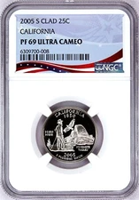2005-S Proof State Quarter, California,  PF69 Ultra Cameo NGC, Patriotic Label