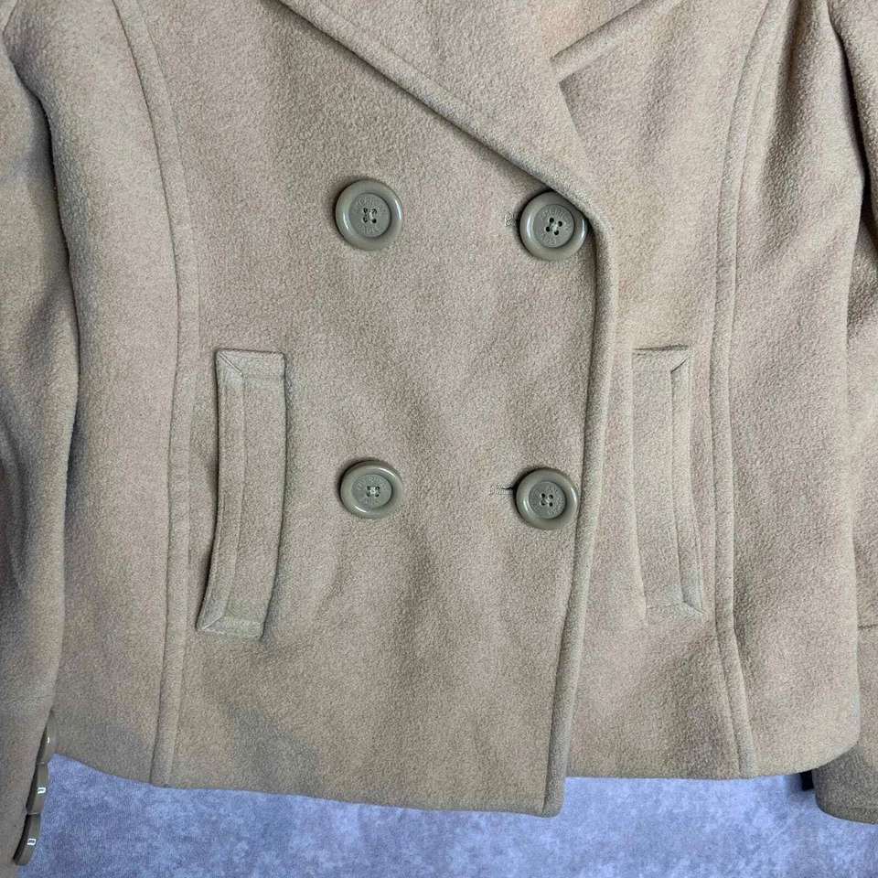 Chaqueta chaquetón American Eagle para mujer talla pequeña beige mezcla de lana doble pecho Foto 3 de 4