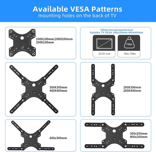 Monitor Tv Arm Mount 32-55 inch Screens Curved Swivel Tilt Wall Bracket - Afbeelding 4 van 4
