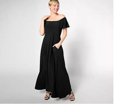 flutter sleeve jersey dress Attitudes by Renee sz 3X Como Maxi Black A637009 chiffon dress with sleeves