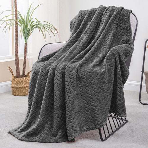 Dark Grey Fleece Throw Blanket for Couch and Bed, 50x70 Inches Soft Cozy 3D D...