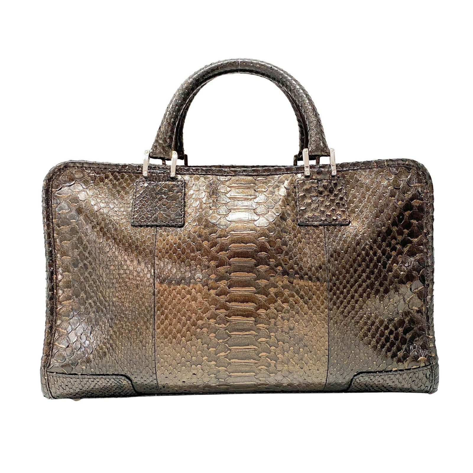 LOEWE Anagram Bronze Python Embossed Leather Hand… - image 2