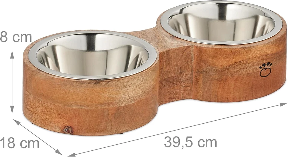 Ciotole Cani, Alzatina Scodelle 1 Litro, Supporto Rialzato Legno, 8X39,5X18 Cm,  - Immagine 4 di 4