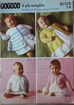 Original Vintage Patons 3-lagige Baby Matinee Mäntel 17''-20'' Strickmuster Sc126