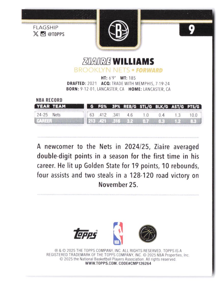 2025-26 Topps Ziaire Williams #9 Blackout Black Friday Foil