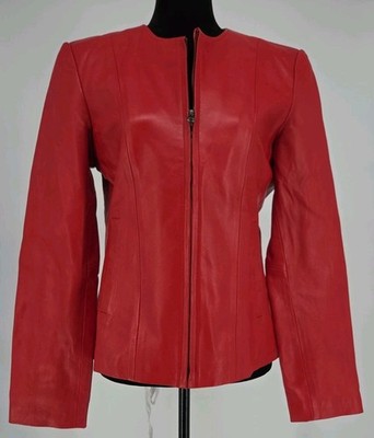 Women Real Leather Red Jacket M/L Excent Outerwear